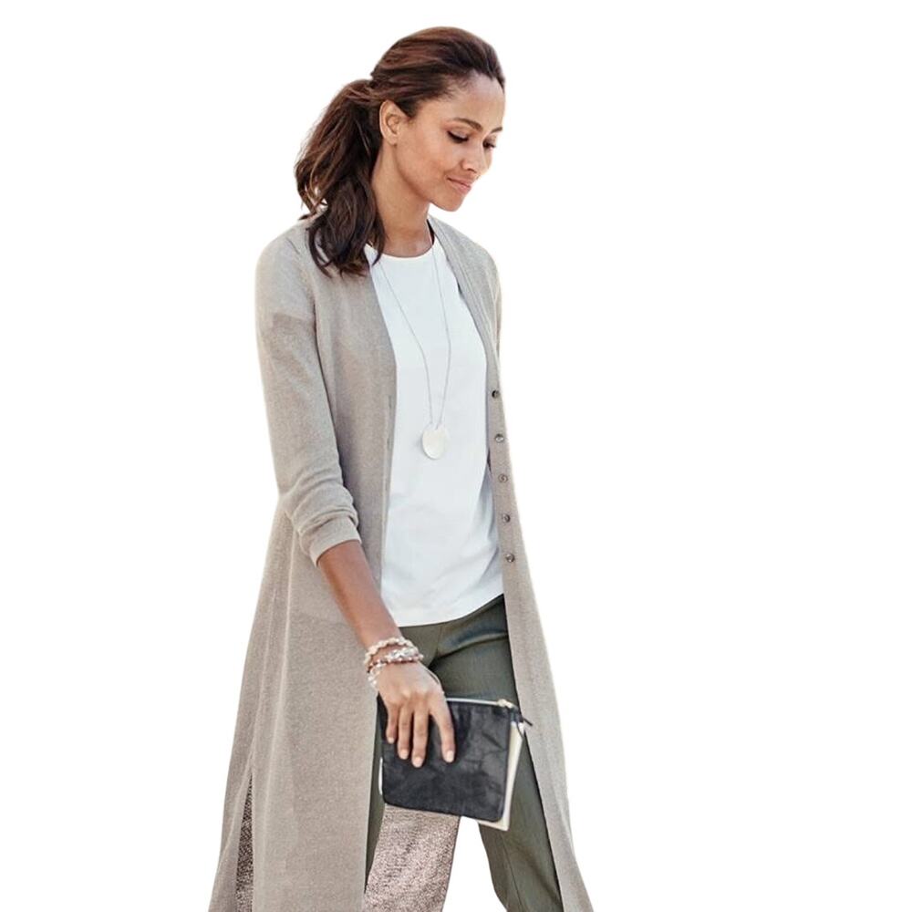 J. Jill Linen Blend Button Front Full-Length Lightweight Cardigan, Size Small